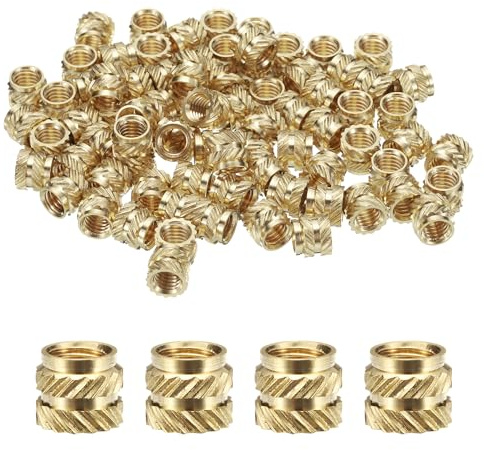 QUARKZMAN 100 Stück M5 Gewindeeinsätze Messing Heat Set Insert M5x6mm, OD 7mm gerändelte Einpressmuttern, 3D-Druck Messingmuttern weibliche Gewindeeinsätze Muttern