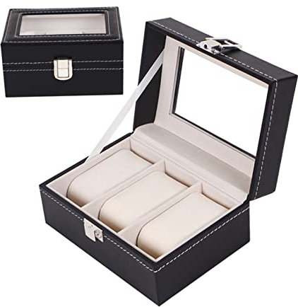 MYVVKIA Uhrenbox, Uhrenetui, Aufbewahrungsbox, Uhrenbox mit 3 Fächern, Uhrenbox aus PU-Leder, Uhrenetuihalter, Organizer, Aufbewahrungsbox für Uhren, Schmuckdisplay, Uhrenetuis