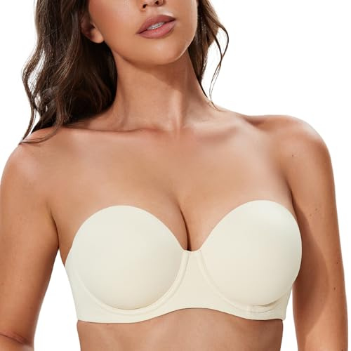 Deyllo Women's Multiway Strapless Bra Anti-Slip Seamless Underwire Contour Beauty Back Bra(Ivory,38D)