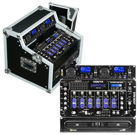 PD PDX350 DJ CD Mixer with STM-3007 6-Channel Bluetooth DJ Mixing Desk & Live-In Flight Case - Complete CD Mixing Deck Package Perfect for Mobile DJs | Rapid Setup, and Durable Transport Solution