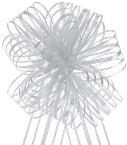 QUARKZMAN 5 Stück 10 cm Geschenkschleifen Organza Große Zug Schleife Metallic Geschenkverpackung Schleifenband Chiffon Garn Metallic Silber für Hochzeitskorb Geschenk Valentinstag