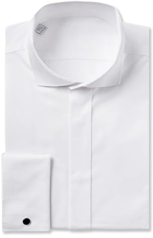Men's Wing Collar Shirt White Regular Fit Double Cuff Plain Long Sleeve Bow Tie (UK, Neck, 15.5, Regular, Regular, White)