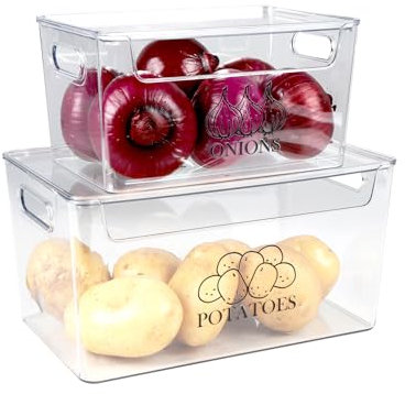 Caja Para Guardar Patatas, Juego De 2 Botes Cocina Almacenaje,Con Tapa Transparente Botes Legumbres Cocina, Para Patatas, Cebolla, Libre De Bpa, Mantiene Las Verduras Frescas Durante Más Tiempo