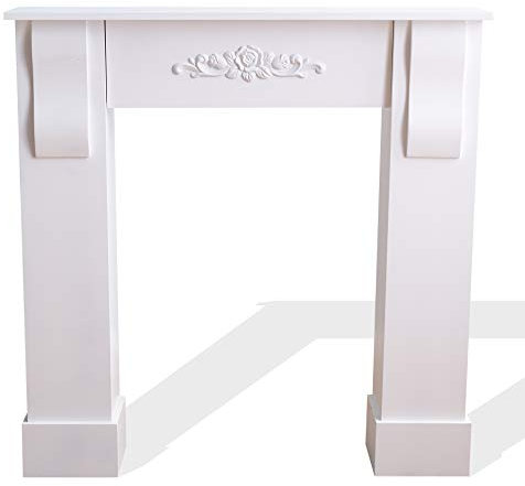 Elegante weiße MDF-Holz-Kaminumrandung für schicke Wohnzimmer-Dekoration, zentrale Dekoration, 92 x 93 x 22,5 cm, RE4283