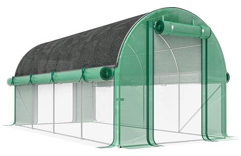 Outsunny Invernadero de Exterior 4,5x2x2 m con Cubierta Extra de Túnel con Paredes Laterales Enrollables 8 Ventanas de Malla y 2 Puertas Enrollables Invernadero para Jardín Patio Verde