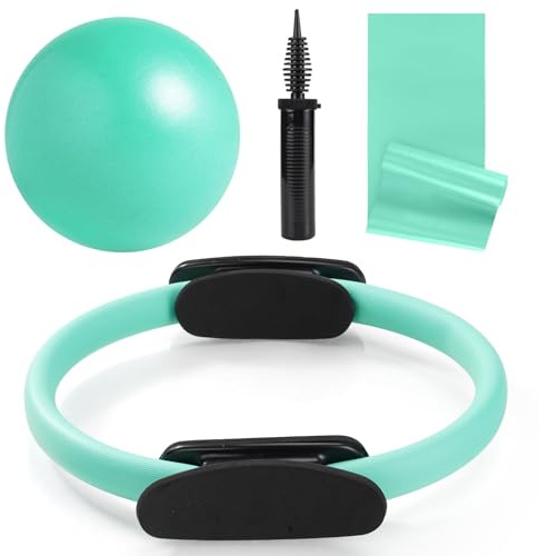 QYJinlida Set di anelli per pilates, cerchio e palline, 30,5 cm, anello magico per pilates, piccola palla per esercizi da 22 cm, set di fasce di resistenza, attrezzatura per pilates da donna (anello
