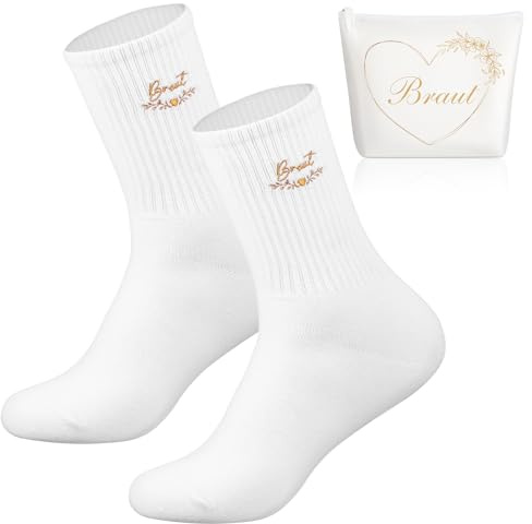 Hestya Braut Geschenke JGA Party Zubehör Braut Make Up Tasche Leinwand Kosmetiktasche Braut Socken Lustige Tennissocken Hochzeit Accessoires Mitgebsel Dekoration für Brautparty Verlobung
