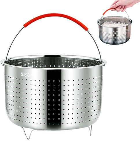 Dampfgarer Einsatz, Dämpfeinsatz aus Edelstahl 304 mit Silikongriff, Außendurchmesser 21,6 cm, Kocher Dampfgarer, Dämpfkorb für Schnellkochtopf, Zum Dämpfen von Gemüse und Eiern, 6L
