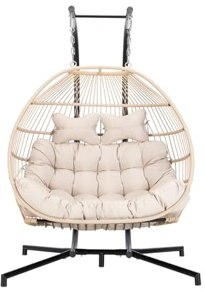Home Deluxe Hängesessel LOMA – Faltbar, 2 Sitzer in Beige | Hängekorb, Hängestuhl, Gartenmöbel, Gartenschaukel