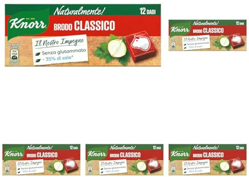 Knorr Brodo Classico Naturalmente!, Brodo Vegetale Ricco di Gusto con -35% di Sale*, Senza Glutine e Conservanti, Ideale per Dieta Povera di Sodio, 12 Dadi (Confezione da 5)