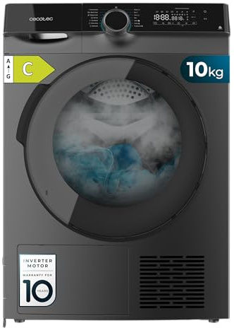 Cecotec Secadora de Ropa Bomba de Calor 10kg Bolero Dresscode Dry 10505 Inverter Steel. Clase Equivalente A+++, 14 Programas, Funciones como UV Care, Planchado Fácil, Certificación Woolmark, Inox