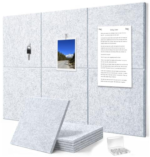 G Gamit Felt Wall Tiles Bulletin Board Large Cork Board Alternative 6 Pack 11.81”x11.81”x0.47” Felt Pin Board Tack Board with Safe Removable Adhesive Tabs for Home Office School 36x24 (Silver Grey)