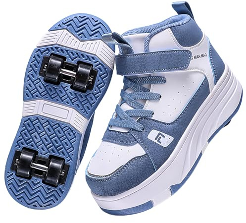 LIWLLIUA Schuhe mit Rollen für Jungen Mädchen Skateboardschuhe Sportschuhe Rollschuhe Kinder Erwachsene 2-in-1-Multifunktionsrollschuhe Sneakers Mit Rollen Outdoorschuhe,833 Blue,38 EU