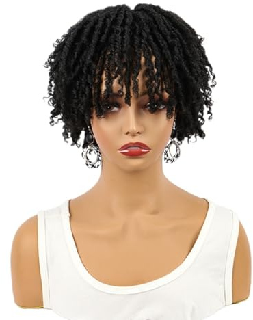 JIANBOHAIRS 6 Zoll kurze Dreadlocks-Haarteilperücke mit Clips, Faux Locs, geflochtene Perücken, Kunsthaar-Toupet, Afro-Perücken for schwarze Frauen und Männer for Thinning Hair(Black)
