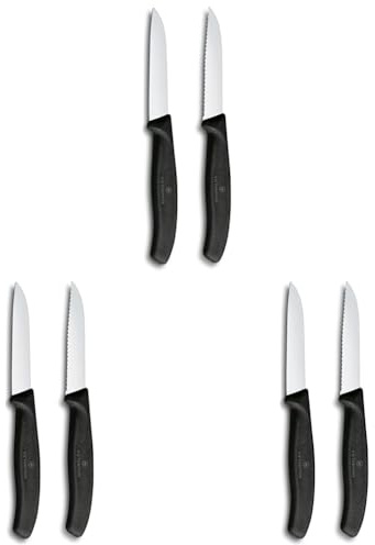 Victorinox Set di coltelli Swiss Classic per verdure e spelucchini, 2 pezzi, lama dritta e seghettata, extra affilata, 8 cm, Nero (Confezione da 3)