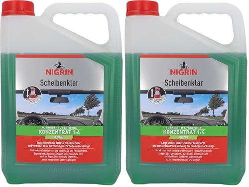 NIGRIN Scheibenklar Konzentrat 1:4 Apfel | 3 Liter | Reinigungszusatz für Autoscheiben und Scheinwerfer | integrierte Ausgießhilfe | entfernt Insekten, Fett | schlierenfrei | sehr ergiebig | ab 5°C
