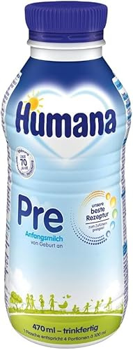 Humana PRE Anfangsmilch, trinkfertig, 470 ml Flasche (Packung mit 6)