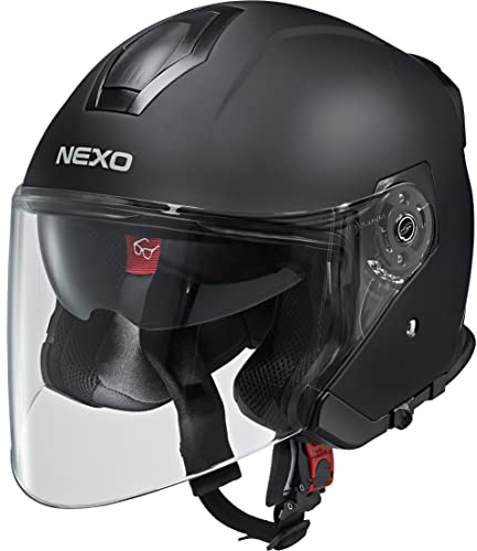 Nexo Jethelm Motorradhelm Helm Motorrad Mopedhelm Jethelm Travel 2.0 mattschwarz L, Unisex, Chopper/Cruiser, Ganzjährig, Thermoplast, matt schwarz