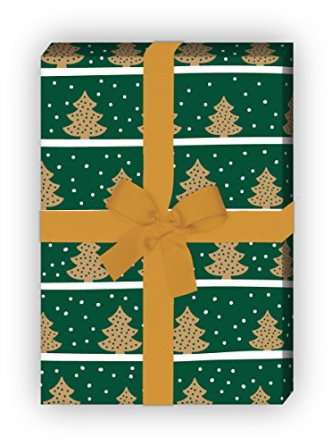 Kartenkaufrausch Schönes Streifen Weihnachtspapier, Geschenkpapier Set zu Weihnachten mit Weihnachtsbäumen im Schnee, grün, für tolle Geschenk Verpackung, Designpapier, 4 Bogen, 32 x 48cm