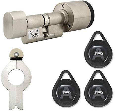 EVVA AirKey Knaufzylinder 31/31K (K=Knaufseite mechanisch) inkl. 3 KeyTags inkl. 6 KeyCredits inkl. Montagewerkzeug - alle Längen von 31/31K bis 71/71K verfügbar - Nickel