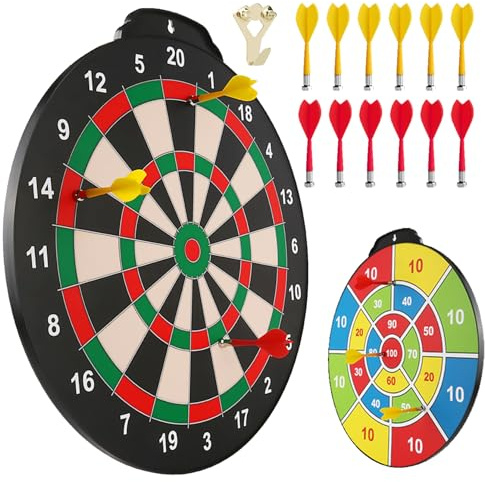 Esjay Set di freccette magnetiche da 45,7 cm per bambini di 8+ anni, giocattoli da ragazzo regalo per interni ed esterni con 12 freccette, bersaglio a doppia faccia di grandi dimensioni gioco sicuro