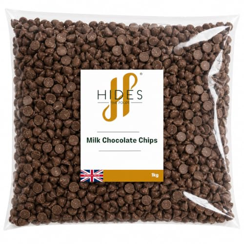 Hides Fine Foods - Milk Chocolate Chips -1kg - GMO - Free - Suitable for Vegetarians - Baking - Desserts - Cookies - Ganache - Muffins - Cakesicles - Cakes - Cupcakes -Tempering - Chocolate Mocha