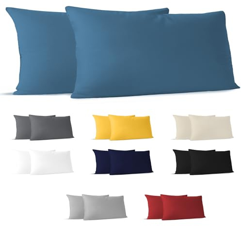 Dreamzie Kissenbezug 40 x 80 (Set mit 2) - 100% Jersey Baumwolle 150 g/qm Kissenbezüge -Blau - Für Kissen 40 x 80 cm - Kissenhülle - Kissenbezug - Resistent und Hypoallergen