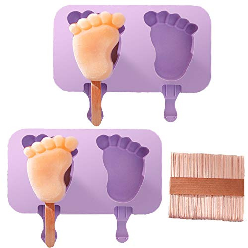 Set di stampi per gelato in silicone, 2 pezzi, riutilizzabili, per ghiaccioli, cioccolato, dessert, sapone fai da te (piccoli piedi)