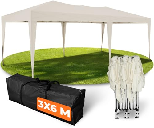 Kronenburg Tonnelle Pliante Étanche 3x6 m – Pavillon de Jardin avec Protection UV 50+, Châssis Acier, Montage Rapide pour Fêtes, Marchés, Extérieur, Couleur Champagne