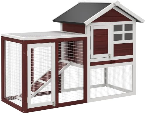 PawHut 122cm Wooden Rabbit Hutch Bunny Cage Pet House with Tray Ladder Run | Outdoor Wooden Guinea Pig Hutch, Rabbit Run, Small Animal Cage