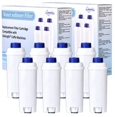 Queta Pack of 8 Water Filters for Delonghi DLSC002 Water Filter for Delonghi Coffee Machine ECAM, ESAM, ETAM, BCO, Water Filter Softener Filter for Delonghi