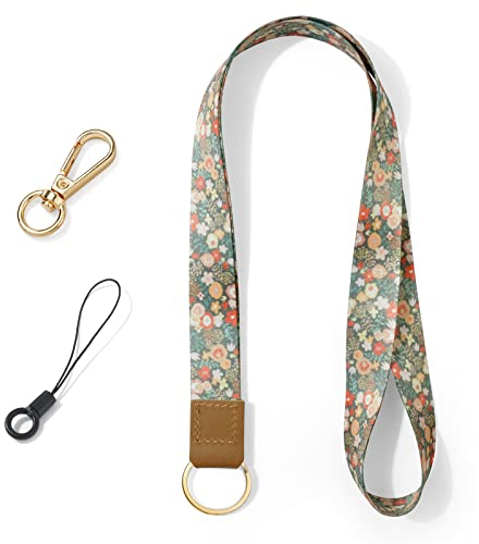 Vicloon Schlüsselband, Schlüsselband Lanyard für Schlüssel, mit 2 Zubehör, Zweiseitiger Druck in Voller, Halsriemen Schlüsselbund für Schlüssel, ID Badge Card Holder, Ausweishülle(Blumen)