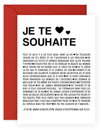 Central 23 Carte d'anniversaire douce pour femme - JE TE SOUHAITE - Carte de voeux pour homme - Cadeau d'anniversaire pour ami - Pour la Saint Valentin - Livré avec autocollants