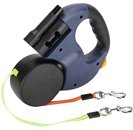 Hundeleine für 2 Hunde Doppelleine Einziehbare Hundeleine Flexible mit LED Licht Flexi Leine Laufleine für Zwei Hunde Reflektierend (Dunkelgrau)