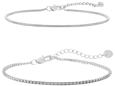 Made by Nami Herren Armband Set aus Edelstahl Silber/Gold • 2x Minimalistisches Armband Herren • Armbänder für Herren • Silberarmband Männer • Filigrane Cuban Link Chain Armkette (2er Set Silber)