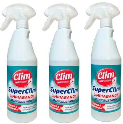 Clim Profesional 3 uds Limpiador de Baño Desincrustante SuperClim 750ml | Con Bioalcohol Limpia y Desinfecta Baño, Grifería, Cromados, Mamparas, Espejos | Uso Diario y Profesional