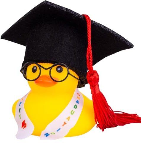 Mwmoeen lustige Akademiker Ente mit Diplom, Abschlussfeier Deko Geschenk | Mini Graduierung Ente Auto Armaturenbrett Dekoration mit Hut Schärpe Brille Schärpe, Geschenk bei Prüfungen Abschlussfeier