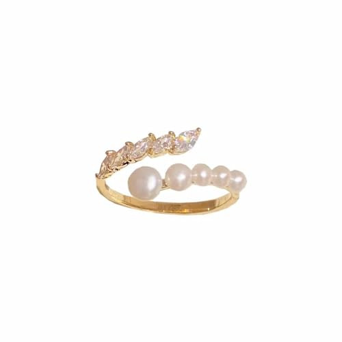 Bague Chic En Perles Cz Pour Femmes Et Filles, Plaqué Or 14 Carats, Double Couche, Anneaux Empilables, Bande De Doigt Ouverte Réglable, Bagues De Fiançailles, Bijoux Délicats, Cadeaux
