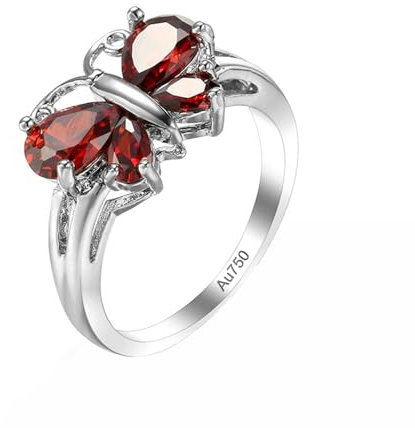 KnSam Verlobungsring 750 Weiß Gold, Labor Erstellt Rubin Schmetterling Ring Eheringe Rot, 18K Freundschaftsringe Echt Schmuck, Gr.60 (19.1)