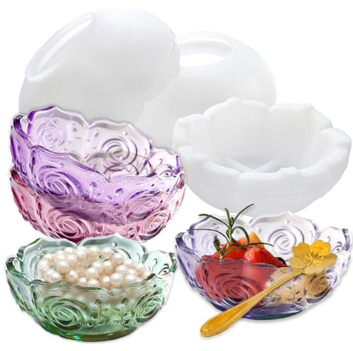 3PCS Flower Bowl Resin Mold,Acxydm Unique Lotus Bowl Silicone Mold,3D Container Storage Mold for Jewelry Candle Holder, Silicone Molds for Resin,Concrete Molds Succulent Pot Makeup Organizer