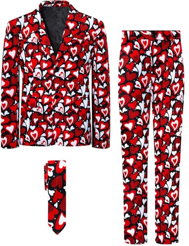 A&J DESIGN Boys Valentine Suit Kids Red Valentines Suits Love Heart Outfit Blazer Pants and Tie Hearts 16 Years