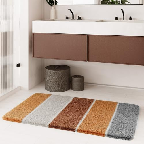 Homie Living Rio Marina Badteppich, 70 x 120 cm, Terracotta | Badematte kuscheliger Flauschiger weicher Flor, rutschfest und Waschbar