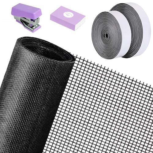GOCUODE Moustiquaire Fenêtre 250x120cm, Rouleau Fibre de Verre Découpable Kit, sans Percer DIY avec Attache et Adhésif,Double Protection Anti Moustiques et Chats Porte Balcon et Fenêtre (Noir)