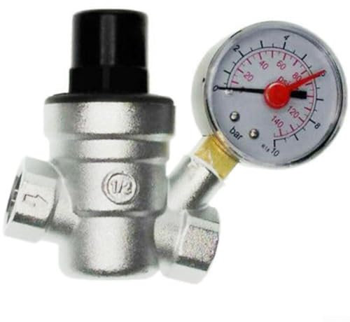 CNANRNANC Valvola di riduzione della pressione dell'acqua in ottone con filtro integrato regolabile 1-6 bar per sistema idraulico domestico (DN15)