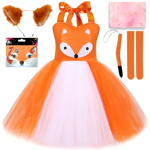 Disfraz de Animales para Niña, Disfraz Princesa Niña con Accesorios, Diadema, Calcetines, Falda de Tul, Vestido de Princesa de Animales para Halloween Carnaval Navidad Cumpleaños Cosplay (Zorro, 110)
