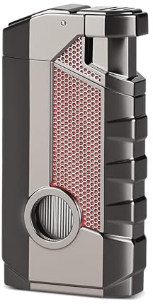 Byitin Accendino Antivento Gas Ricaricabile, 3 Fiamma, Accendini Jet Flame Torcia Turbo con Punzone, Regalo per Uomo (butano non incluso)