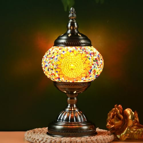 Lampada da tavolo in mosaico esotico turco con stile marocchino fatto a mano Vetro decorativo Lampada retro Ombra con USB Luci da scrivania decorative Luci da letto per camera da letto