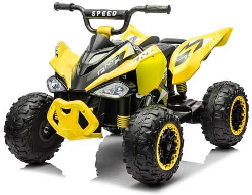 LALAHO Quad Elettrico per Bambini 12V ATV con Doppi Motori, Veicolo per bambini con fari LED, musica e clacson, auto elettrica con 4 ruote antiscivolo, per bambini dai 3 agli 5 anni (Giallo)