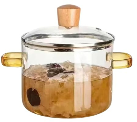 Glaskruka – 1 600 ml, transparent, värmebeständig, 22 x 17 x 15 cm, snabbuppvärmande köksredskap, matlagning med lock, transparent, mångsidig, ugnssäker |, sås, soppa, nudlar, teberedda