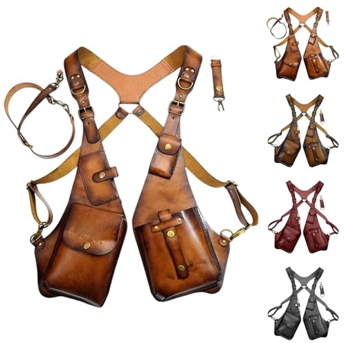 Générique Sac sous Arme en Cuir PU - Poche de Portefeuille Holster Double Holster en Cuir Vintage - Portefeuille de téléphonie antivol caché réglable